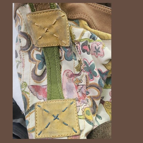 Lucky Brand Vintage Canvas Leather Bag Bird Print Boho Crossbody Bohemian - Picture 13 of 14